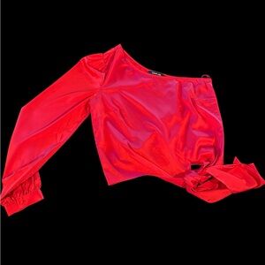 O46 Sugarlips Red Satin One Shoulder Blouse